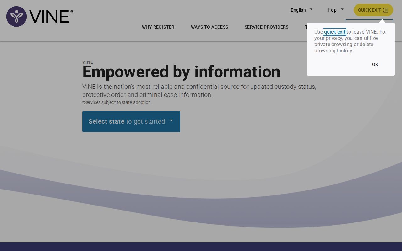VINELink interface for a California and El Dorado County custody search