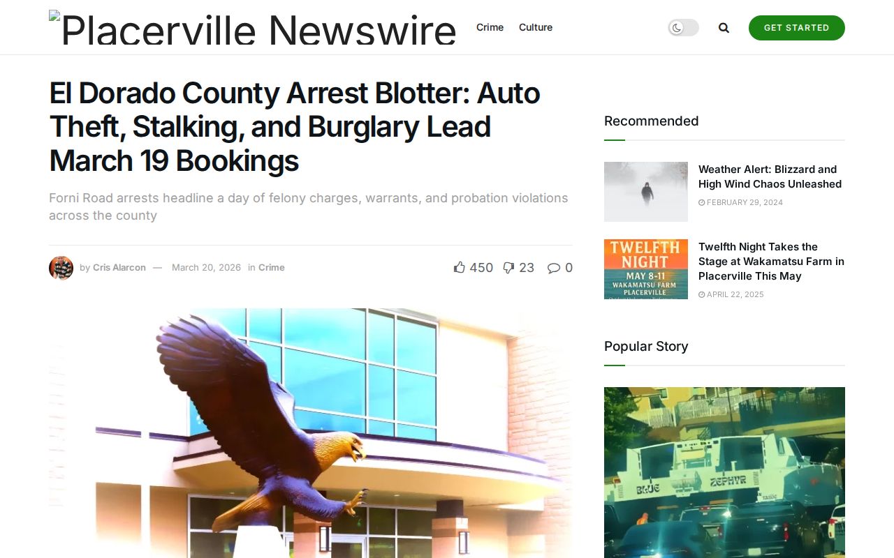 Unofficial El Dorado County arrest blotter news example